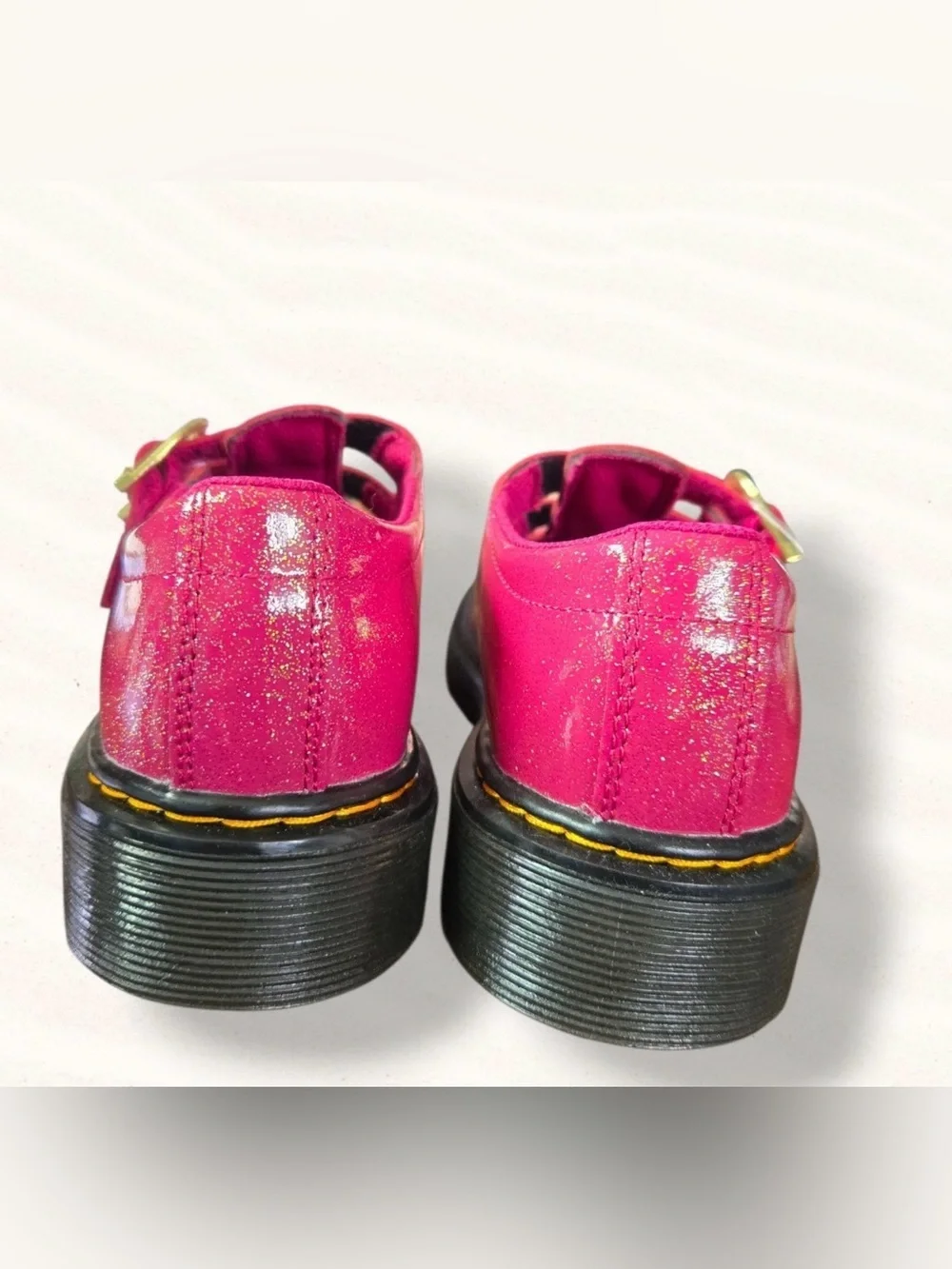 Rare Dr. Martens Pink Glitter Double Buckle Mary Jane Shoes Womens 6 EU 37”